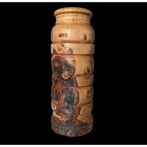 Hand Turned Wood Natural Raw Edge Bud Vase Rustic Handmade Brown Tan